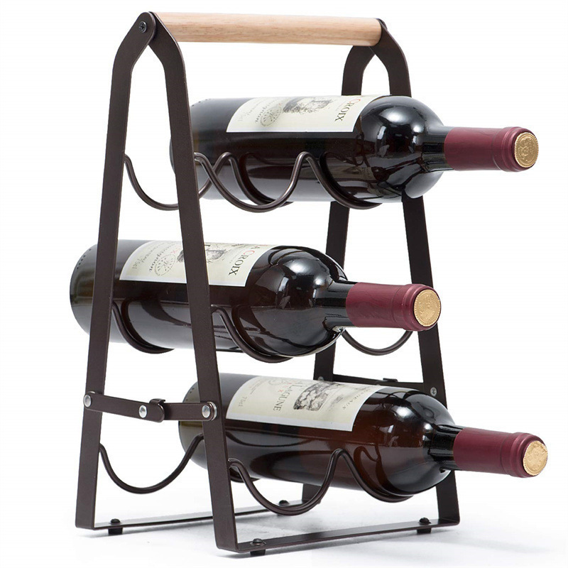 Home Bar Shelf - 6 Bottle Iron Collapsible Storage Wavy