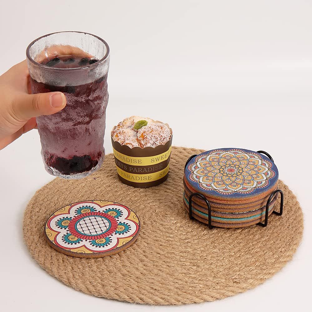 Set of 8 Round Colorful Coaste - Home Bar Set recension och pris
