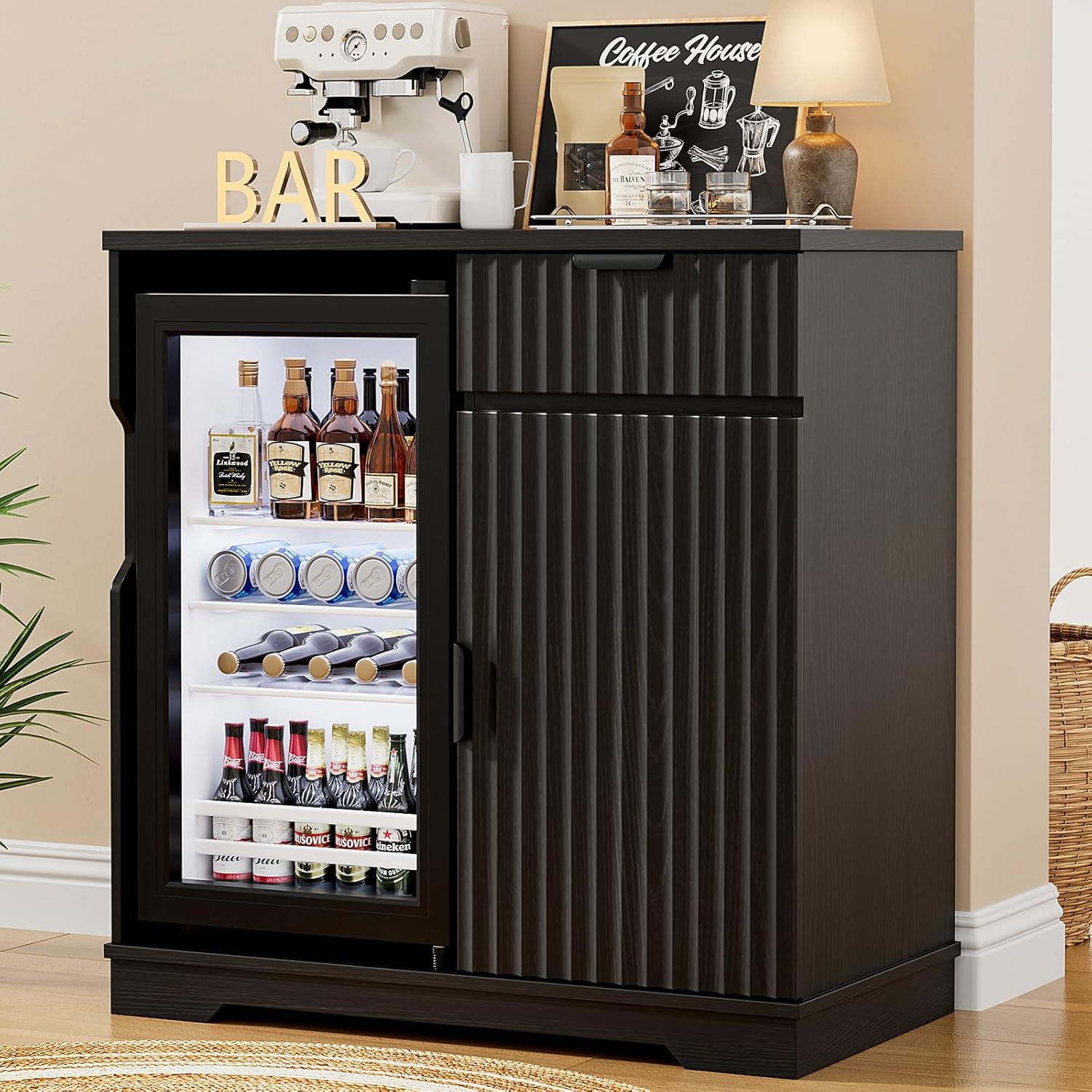 Fluted Coffee Bar Cabinet with - Home Bar And Fridge recension och pris
