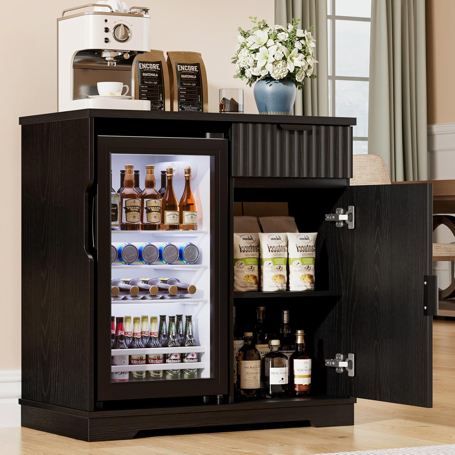Fluted Coffee Bar Cabinet with - Home Bar And Fridge recension och pris